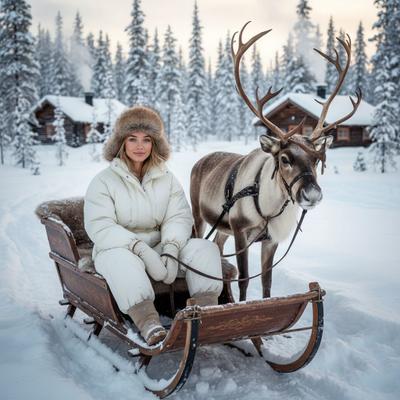 Winter photo with reindeer
